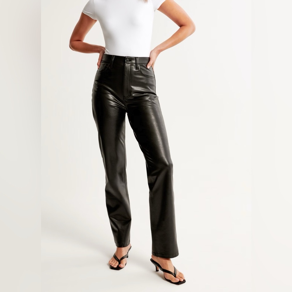Abercrombie & fitch 10/waist 30 black faux leather high rise straight leg pants